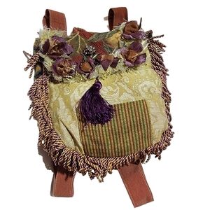 Whimsicle boho tapestry fringe brooch shabby chic backpack bag purse